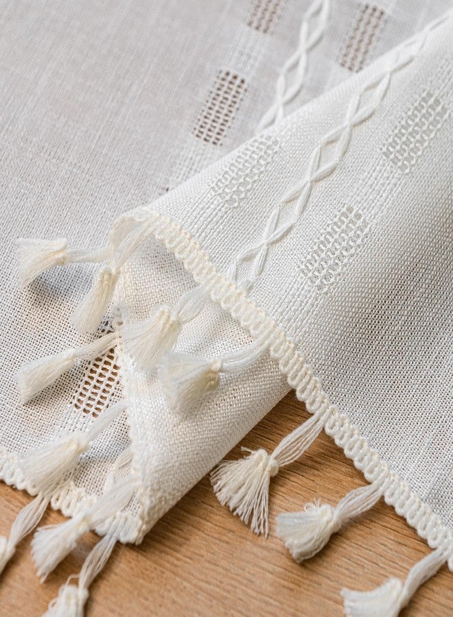 Deeprove ستارة مطبخ قصيرة من ديبروف بوهو فالانس، ستارة مخططة منقوشة، ستارة أنيقة مطرزة بطبقات لتصفية الضوء، مناسبة للمقاهي والمطاعم وغرف الغسيل، مقاس 52 × 18 بوصة، لوحة واحدة، لون أبيض كريمي - Image 5